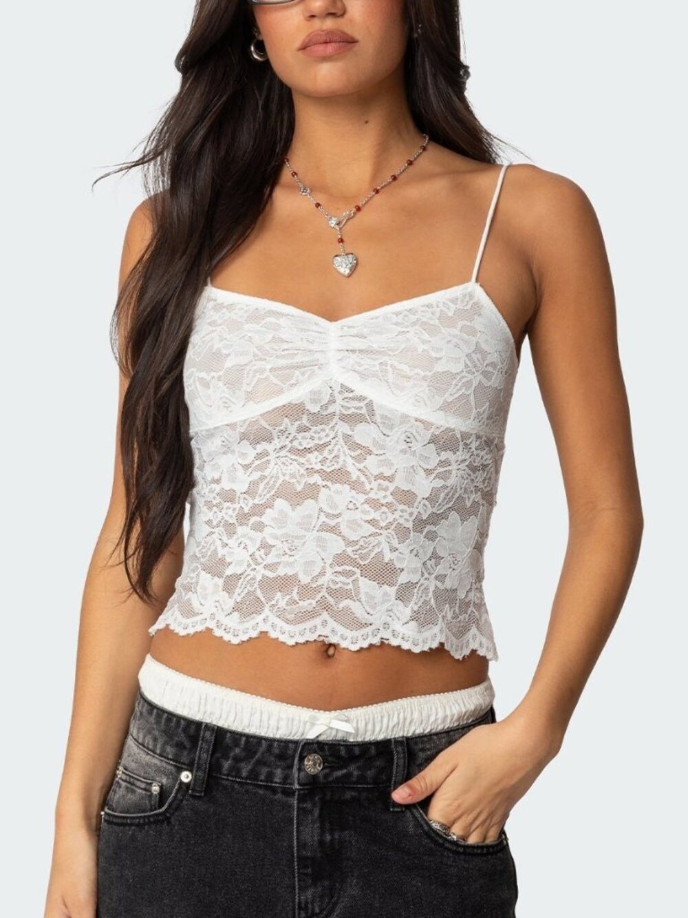 Edikted White Lace Cami Top Size M